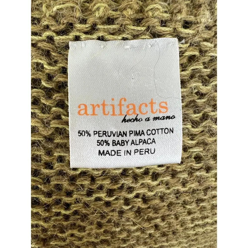 ARTIFACTS Hecho a Mano Pima Cotton Baby Alpaca Wool Yellow Knit Cardigan OS Peru